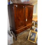 MAHOGANY SIDE CABINET WITH TWO DRAWERS BELOW, 124CM WIDE