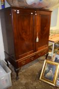 MAHOGANY SIDE CABINET WITH TWO DRAWERS BELOW, 124CM WIDE