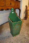 REPRODUCTION WASTEPAPER BASKET IN THE FORM OF A CANDLEBOX, PAINTED IN GREEN, 25CM WIDE