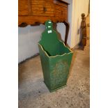 REPRODUCTION WASTEPAPER BASKET IN THE FORM OF A CANDLEBOX, PAINTED IN GREEN, 25CM WIDE