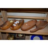 PAIR OF WOODEN CLOGS AND TWO FURTHER WOODEN DISHES