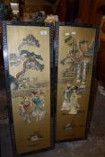 PAIR OF MODERN ORIENTAL RELIEF MOULDED PICTURE PANELS, 92CM HIGH
