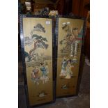 PAIR OF MODERN ORIENTAL RELIEF MOULDED PICTURE PANELS, 92CM HIGH