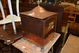 COPPER ASH OR LOG BOX WITH PAW FEET, 33CM WIDE