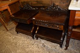 PAIR OF STAINED OAK SMALL BEDSIDE CABINETS WITH SINGLE FRIEZE DRAWER, 55CM WIDE