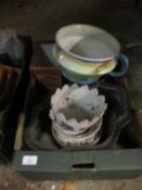 BOX CONTAINING VARIOUS CERAMIC BOWLS AND JARDINIERES