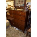 MAHOGANY FIVE DRAWER CHEST WITH PLATE GLASS TOP, 92CM WIDE