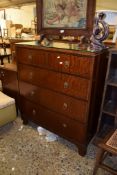 MAHOGANY FIVE DRAWER CHEST WITH PLATE GLASS TOP, 92CM WIDE