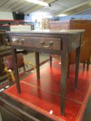 Late 18th/early 19th century oak side table with single frieze drawer on chamfered square