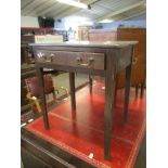 Late 18th/early 19th century oak side table with single frieze drawer on chamfered square