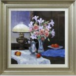 •AR Ian Piper (born 1941), "The Table Lamp and vase of flowers", oil on board, signed lower right