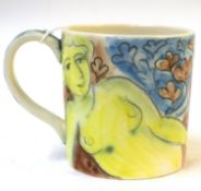 •AR Tessa Newcomb (born 1955), hand painted mug with reclining nude, Provenance: From the Judy Hines