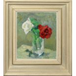 •AR Robert Lyon, RP, RBA, SMP, ARCA (1894-1978), "Roses", oil on board, signed lower right, 20 x