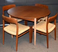 Niels Moller for J L Moller, set of four Danish teak dining chairs with string seats, chairs stamped