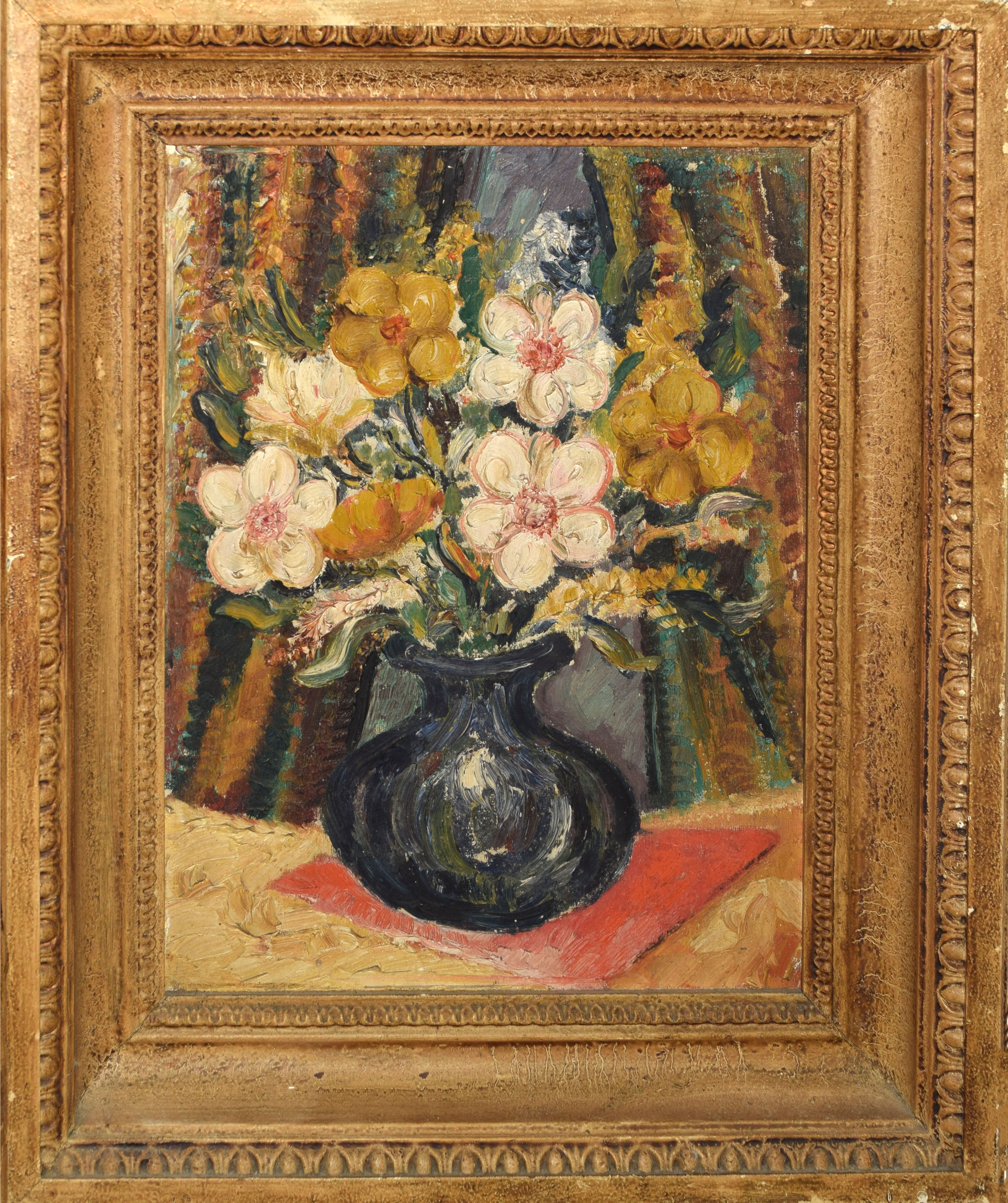 Modern British School (20th century), Still Life study of mixed flowers in a vase, oil on panel,