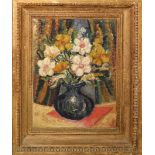 Modern British School (20th century), Still Life study of mixed flowers in a vase, oil on panel,