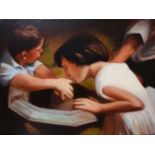 •AR Luke Morgan, Children at a fountain, oil on canvas, signed and dated 2002 to stretcher verso, 46