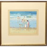 •AR Robert King (born 1936), Figures on a beach, watercolour and gouache, signed lower left, 15 x