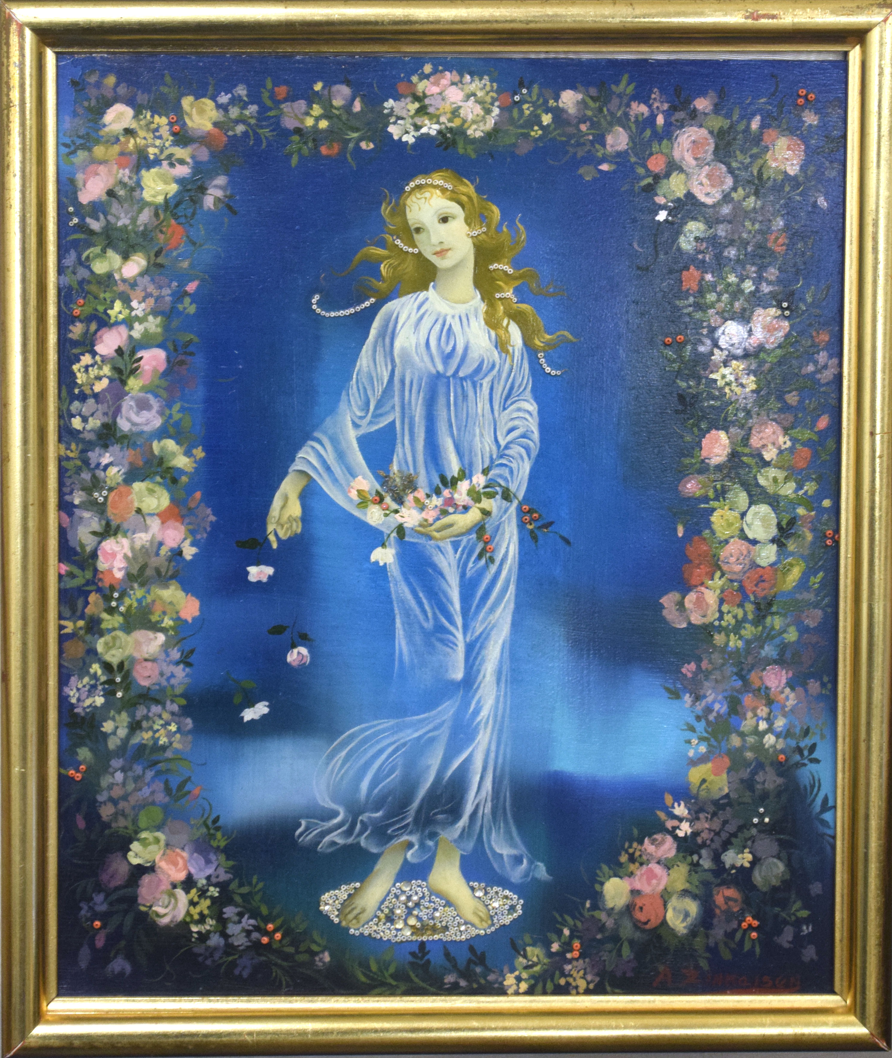 AR Anna Katrina Zinkeisen (1901-1976), "St Theresa", oil and beads on board, signed lower right - Image 2 of 2