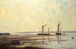 Alistair Kilburn (born 1936), "Low Tide - Pin Mill", oil on board, signed lower right, 61 x 91cm,