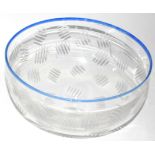 Christopher Williams - a Glasshouse clear glass bowl with applied blue rim with etched marks to