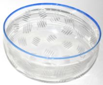 Christopher Williams - a Glasshouse clear glass bowl with applied blue rim with etched marks to