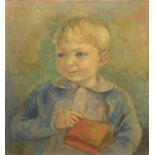 Aldridge (20th century), Portrait of a young boy holding a tin, oil on canvas, signed and dated 60