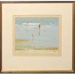 •AR Robert King (born 1936), Figures on a beach, watercolour and gouache, signed lower left, 15 x