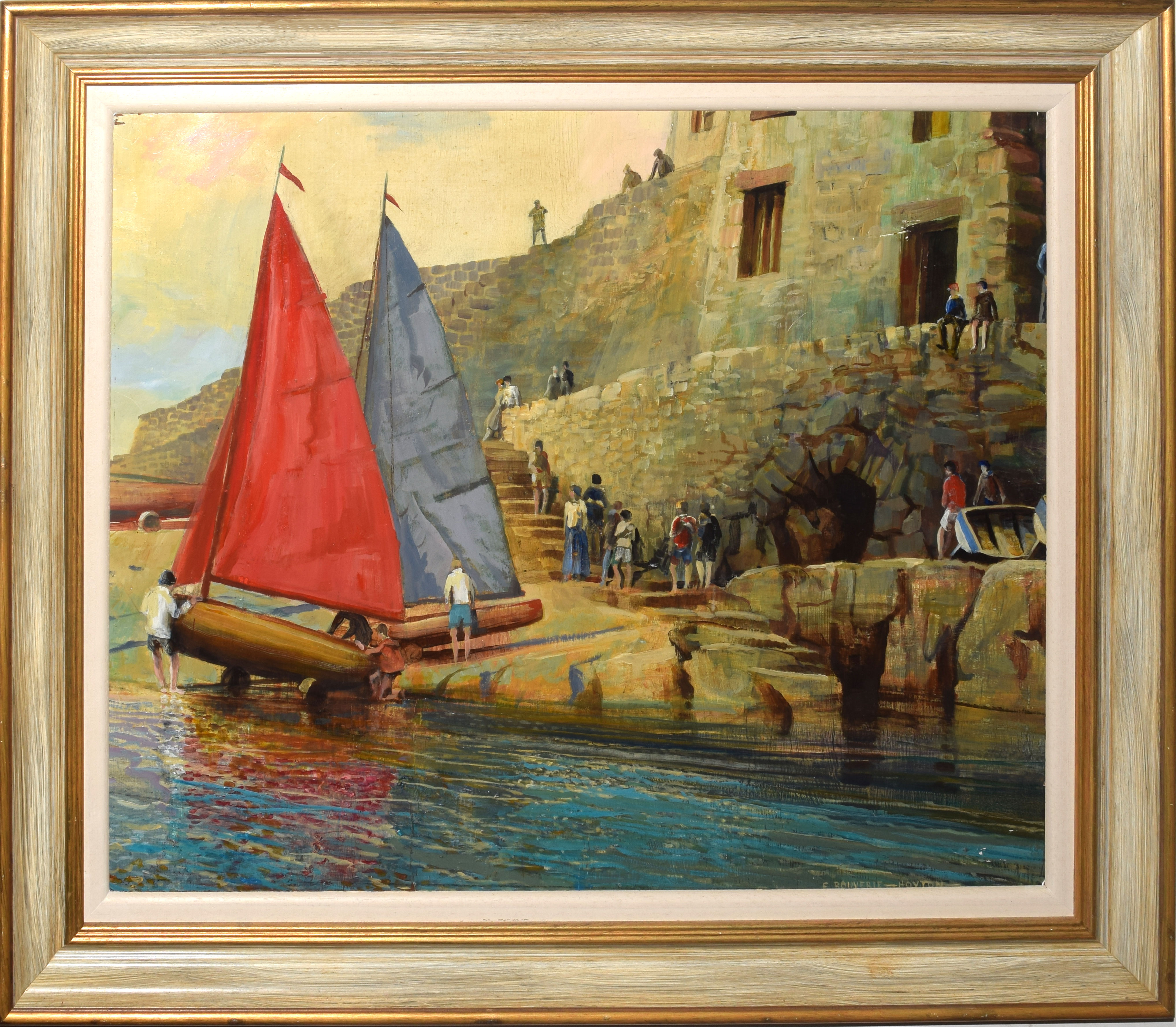 •AR Edward Bouverie Hoyton, RS, FRSA (1900-1988), "Boats at Newlyn, Cornwall circa 1940s", oil on