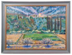 •AR Martin Battye (born 1952), Continental landscape, oil on canvas, 49 x 69cm