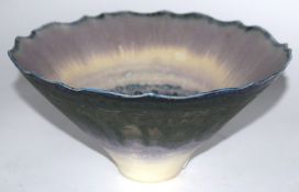 Peter Lane (born 1932), Studio pottery bowl, purple and lilac colours, incised signature to base,