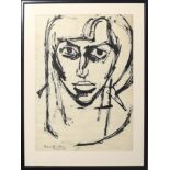 •AR Derek Southall (1930-2011), Portrait of Zela, ink drawing, signed and inscribed "Berlin 54"