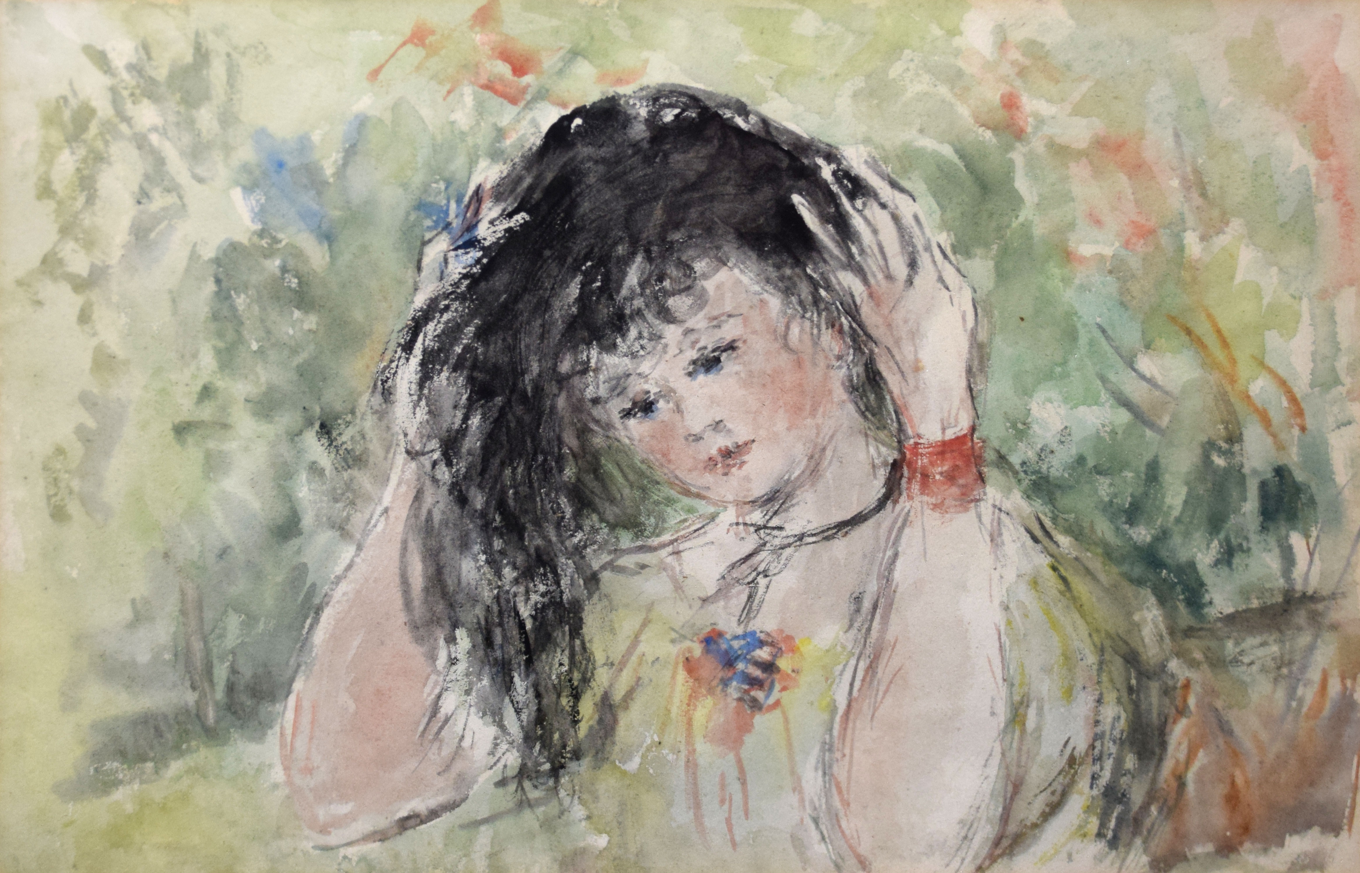 •AR Elinor Bellingham Smith (1906-1988), Girl with dark hair, watercolour, 24 x 36cm