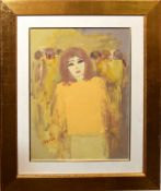 •AR Carlo Saccardi (1921-1997), Woman in yellow dress, oil on canvas, signed lower left, 39 x 29cm