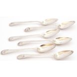 Set of six George III bright cut Old English tea spoons, each bearing a monogram, London 1790,