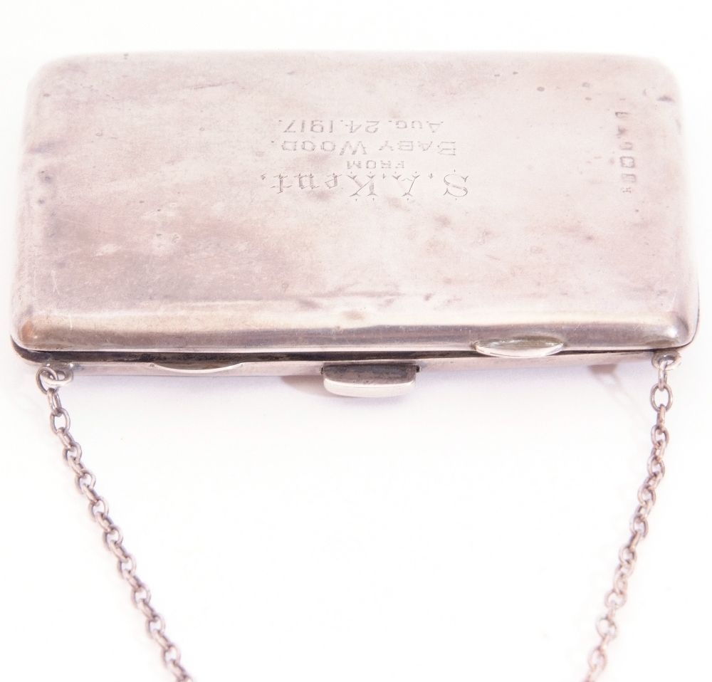 Edwardian silver dance card purse, rectangular plain polished form with presentation inscription, - Image 3 of 4