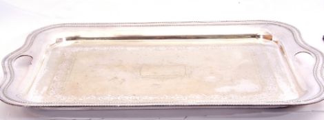 Large late 19th/early 20th century partially silver plated two-handled tea tray with gadrooned