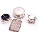 Mixed Lot: George V shaped circular ring box with engine turned lid, opening to reveal the