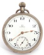 First/second quarter of 20th century gent's Omega nickel cased pocket watch with button wind, having