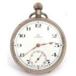 First/second quarter of 20th century gent's Omega nickel cased pocket watch with button wind, having