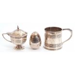 Mixed Lot: George III small tankard of slightly tapering cylindrical form with reeded body bands,