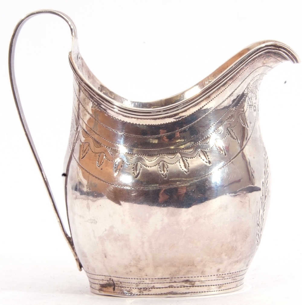 George III silver cream jug, the body with a vacant cartouche, an encircling band of foliate - Image 2 of 4