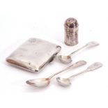 Mixed Lot: George V silver cigarette case of curved rectangular form with engraved monogram to one