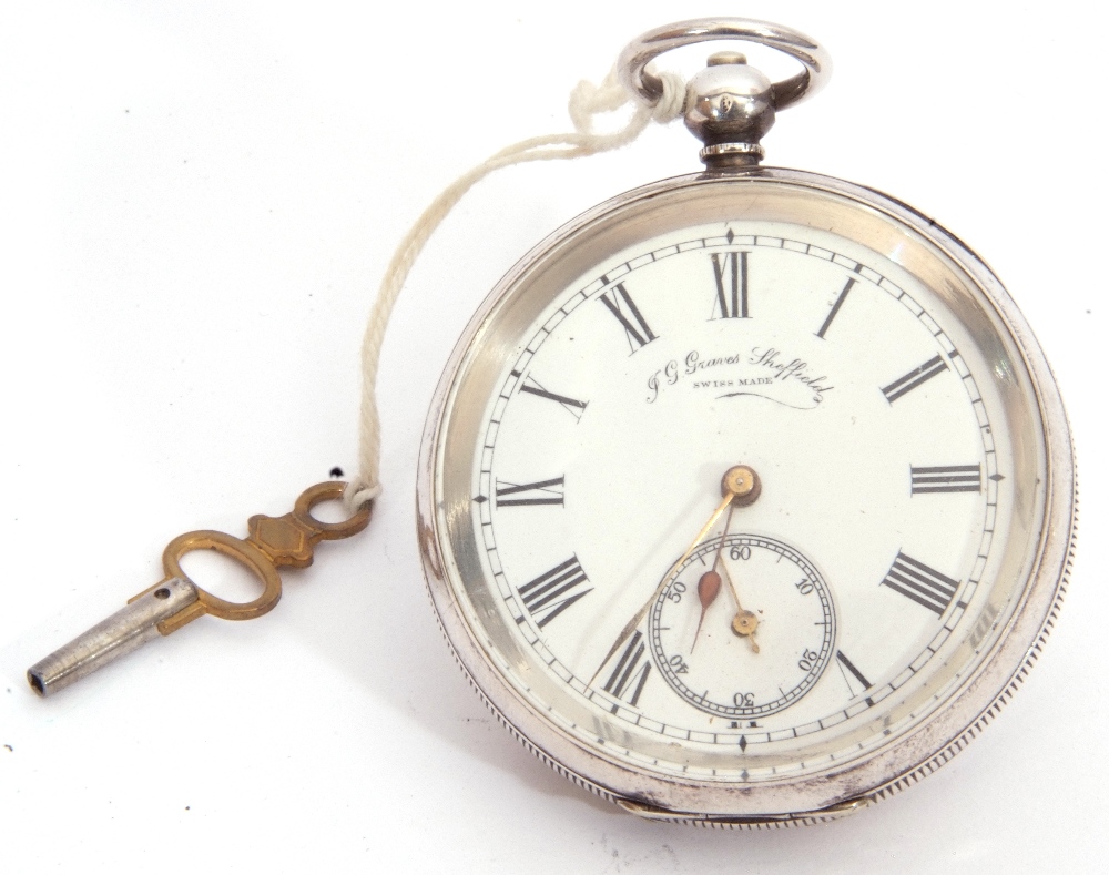 Last quarter of 19th century Continental white metal cased pocket watch with key wind, having