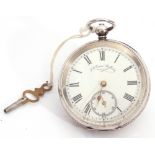 Last quarter of 19th century Continental white metal cased pocket watch with key wind, having