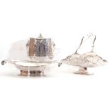 Mixed Lot: Victorian oval silver plated biscuit box and lid on four curved feet, early 20th