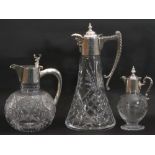 Mixed Lot: large 20th century conical cut glass claret jug with mask pourer and horn style angular