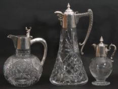 Mixed Lot: large 20th century conical cut glass claret jug with mask pourer and horn style angular