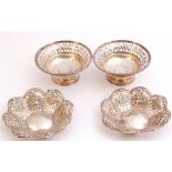 Mixed Lot: pair of Edward VII silver pierced bon-bon dishes, typically embossed with flowers,