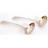 Pair of George IV Old English pattern sauce ladles, both engraved with "H", oval shaped bowls,